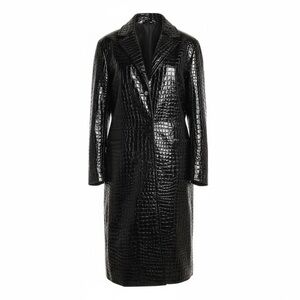 Versace Heritage 2000s Women’s Black Patent Croc-Embossed Leather Coat L/XL